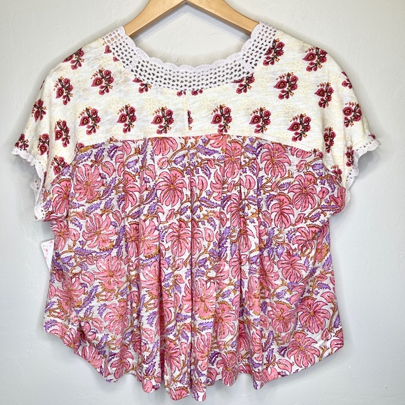 FP NWT Leilani Floral Lace Crochet Jersey Cropped Babydoll Cottagecore Shirt - Picture 6 of 16